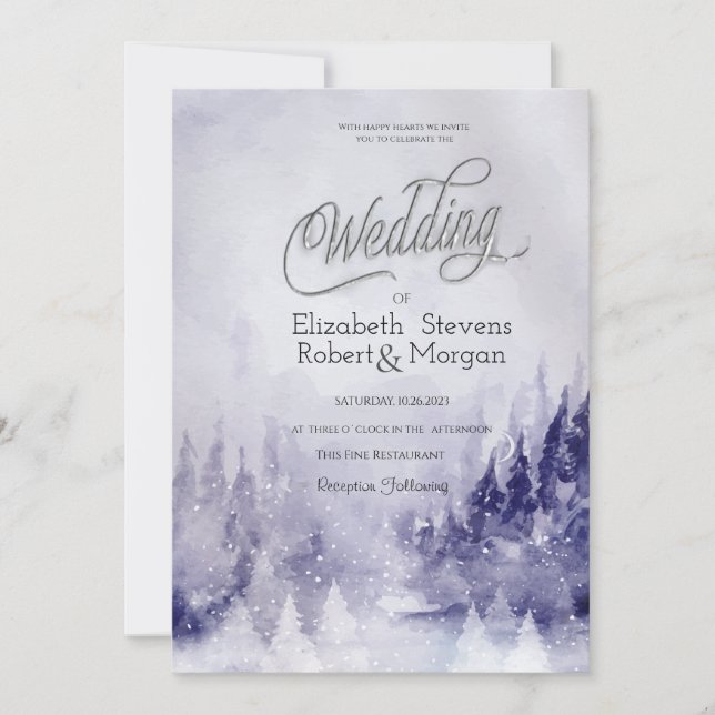 Violet Winter Landscape Snow Wedding Invitation (Front)