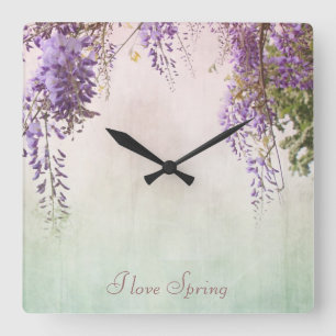 Violet wisteria blossom, personalised wall clock