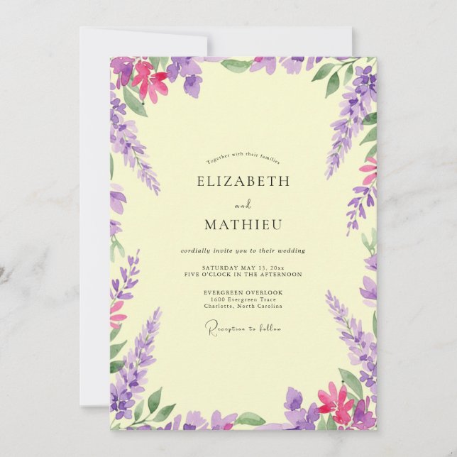 Violet Wisteria Butter Wedding Invitation (Front)