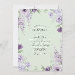 Violet Wisteria Mint Wedding Invitation