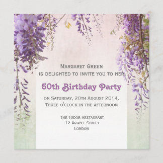 Violet wisteria personalised birthday invitation