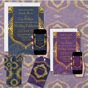 Violet with Gold Mandalas Invitation