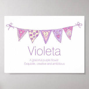 Violeta name meaning purple pink drawn bunting poster