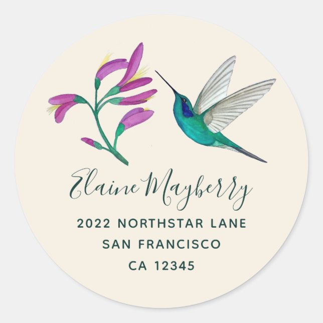 Violetear Hummingbird and Flower Classic Round Sticker (Front)