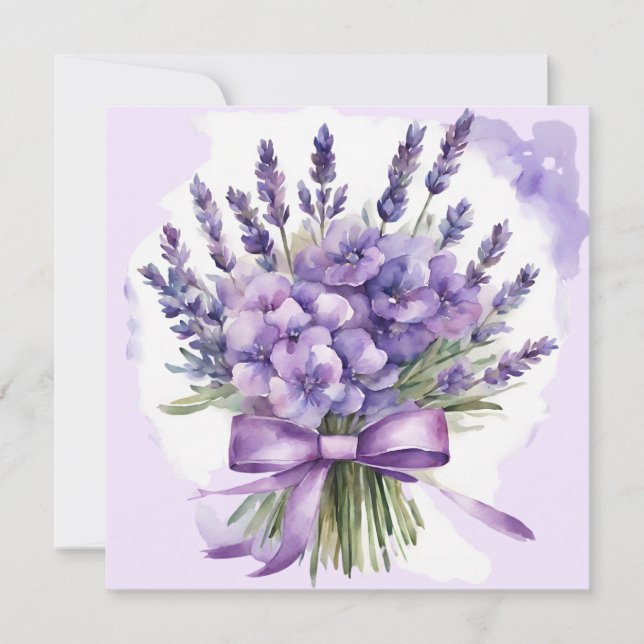Violets and Lavender Flowers Watercolor  Card (Front)