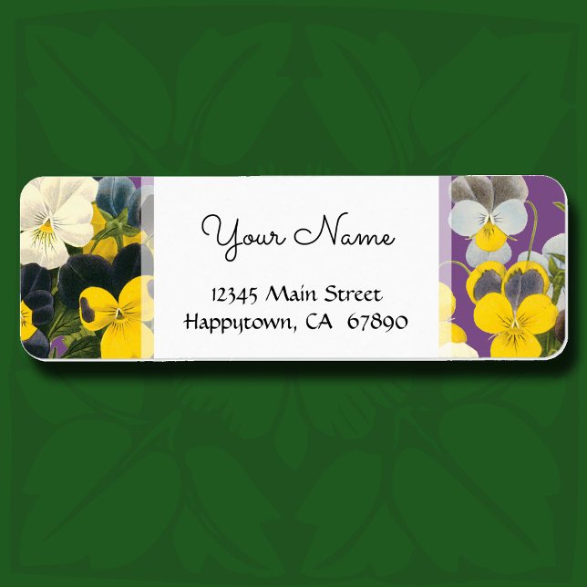 Violets and Pansy Floral Custom Address Labels (Pansy and violet flowers botanical return address labels)