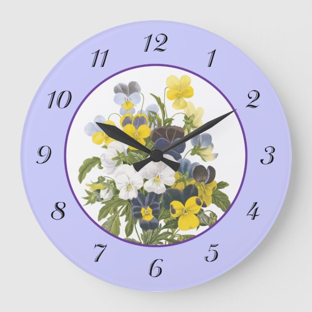 Violets and Pansy Vintage Botanical Wall Clock (Front)