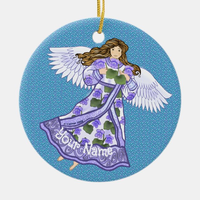 Violets Angel Ceramic Tree Decoration (Front)