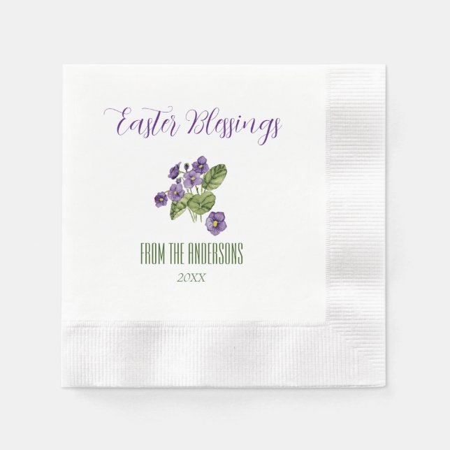 Violets Easter blessings name year Paper Napkin (Front)