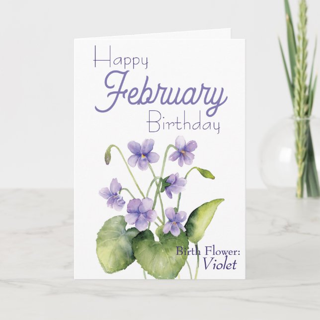 Violets February Birth Flower Birthday Card (Front)