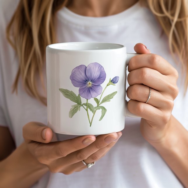 Violets February Birth Flower Coffee Mug (purple violets February birth flower personalized mug)