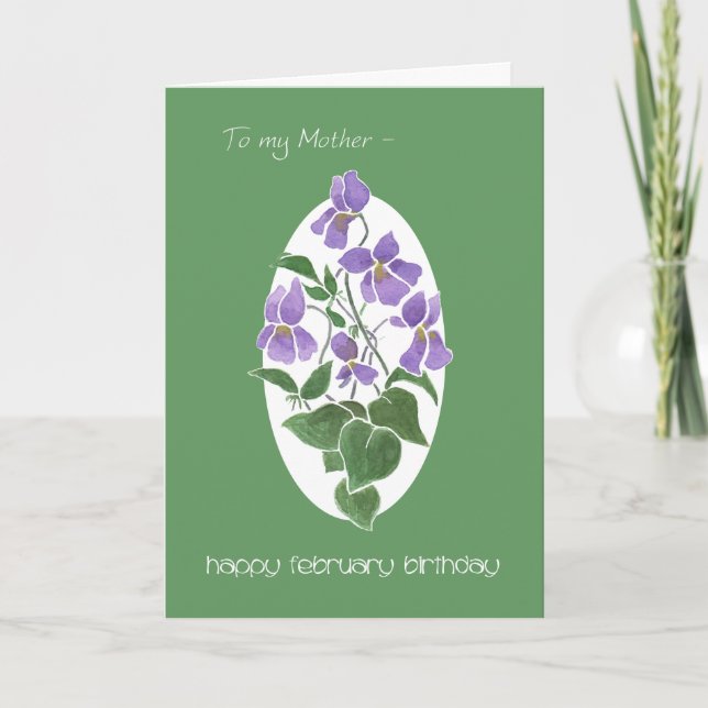 Violets, February Birthday Card for Mother (Front)