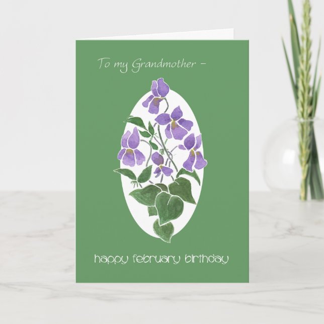 Violets, February Birthday Card, Grandmother Card (Front)