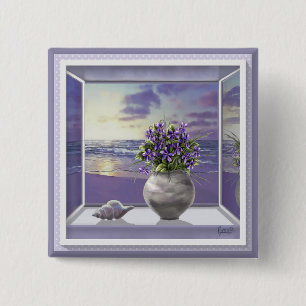 violets in a moon jar 15 cm square badge