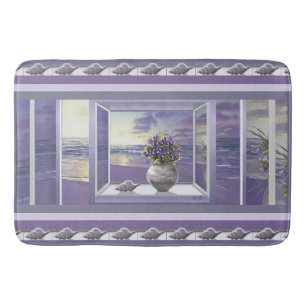 violets in a moon jar bath mat