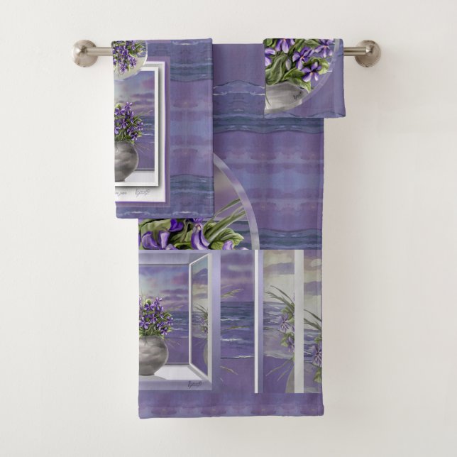 violets in a moon jar bath towel set (Insitu)