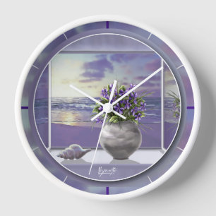 violets in a moon jar clock