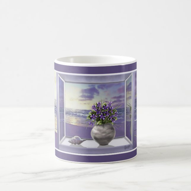 violets in a moon jar coffee mug (Center)