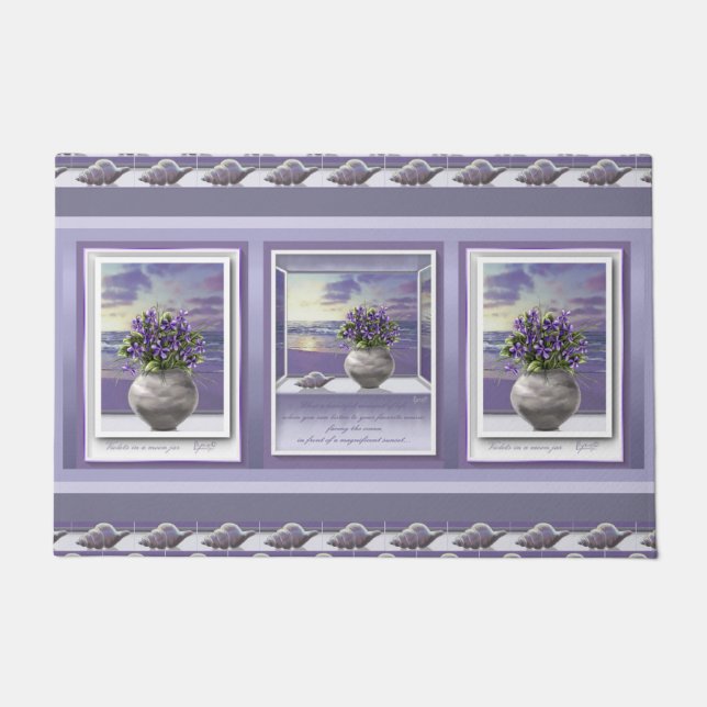 violets in a moon jar doormat (Front)