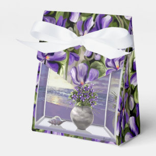 violets in a moon jar favour box