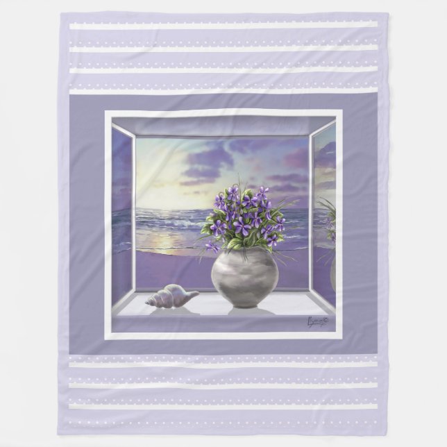 violets in a moon jar fleece blanket (Front)