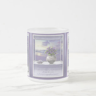 violets in a moon jar frosted glass coffee mug