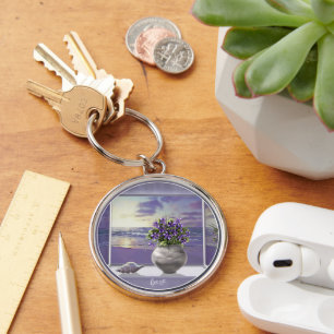 violets in a moon jar key ring