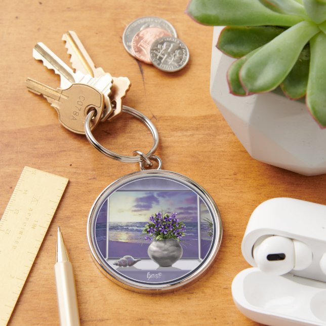 violets in a moon jar key ring (Desk)