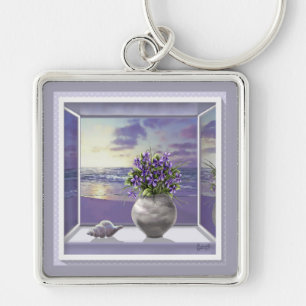 violets in a moon jar key ring