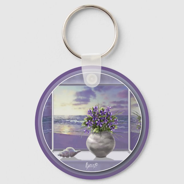 violets in a moon jar key ring (Front)