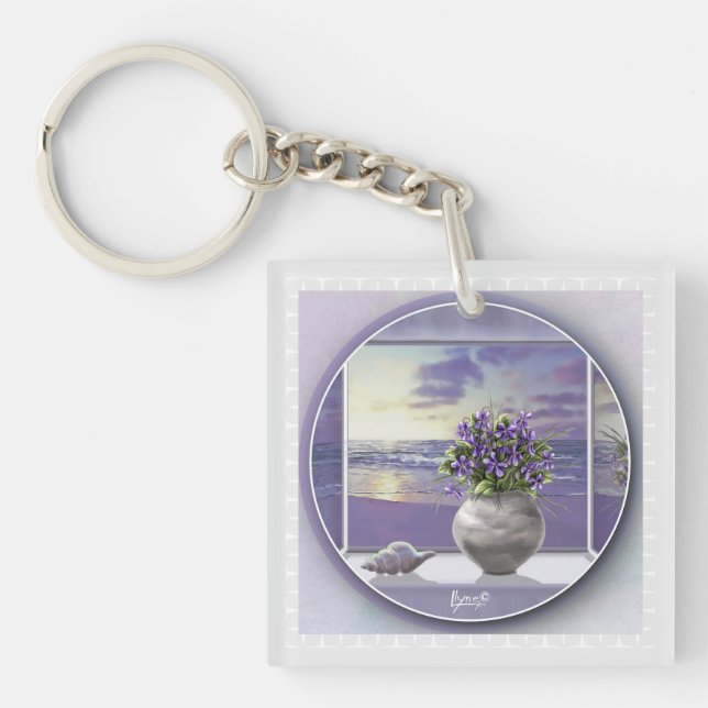 violets in a moon jar key ring (Front)