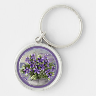 Violets in a moon jar  keychain