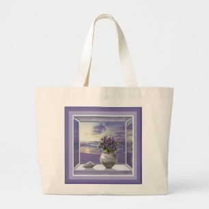 violets in a moon jar large tote bag