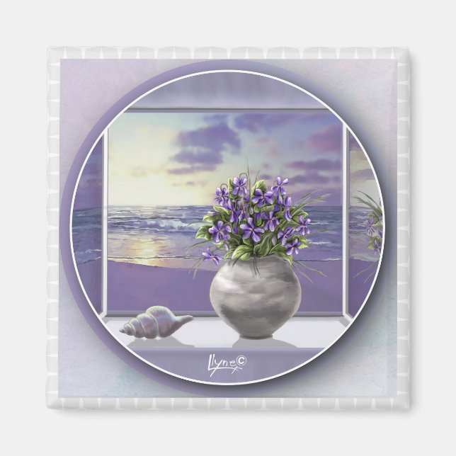 violets in a moon jar magnet (Front)