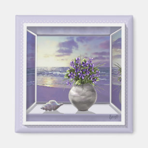 violets in a moon jar magnet