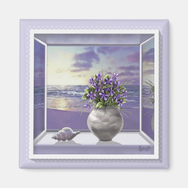 violets in a moon jar magnet (Front)