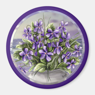 violets in a moon jar magnet