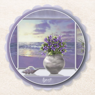 violets in a moon jar paper coaster