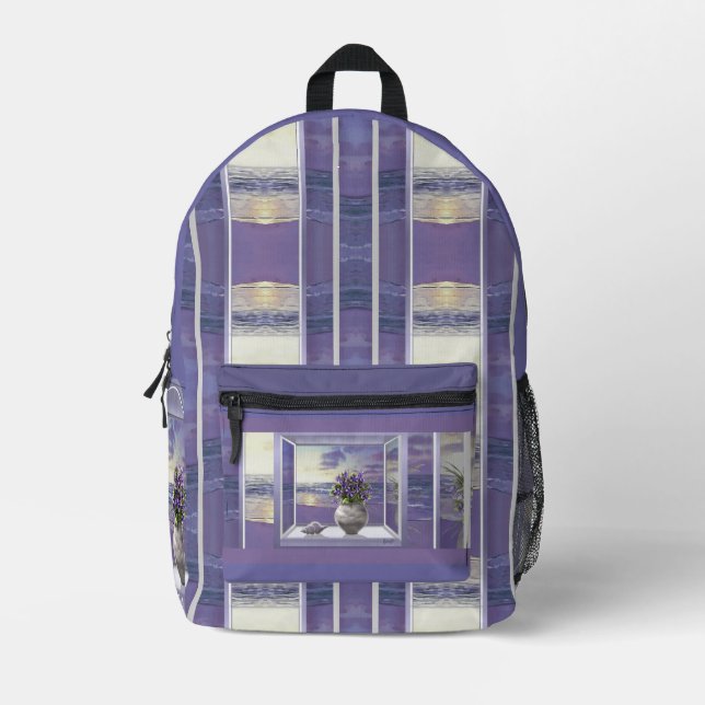 violets in a moon jar printed backpack (Front)