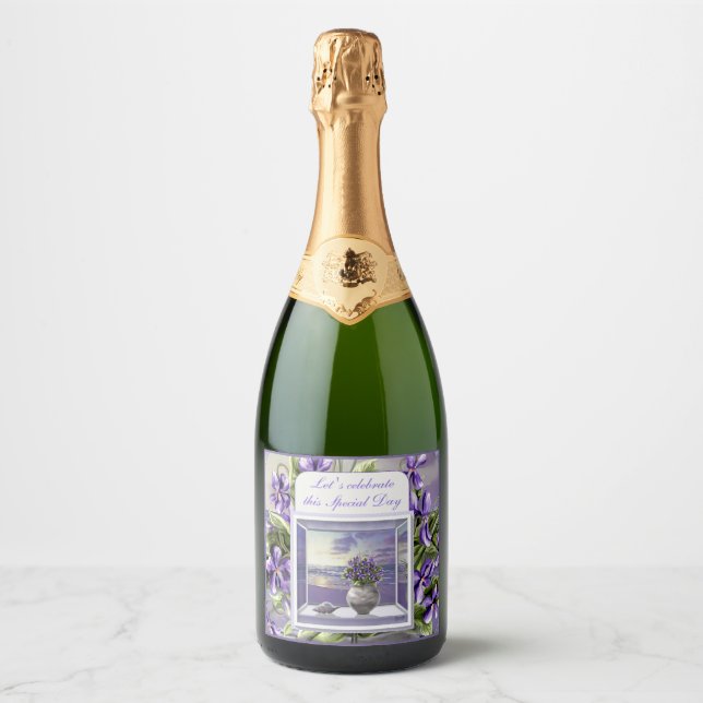 violets in a moon jar sparkling wine label (Front)