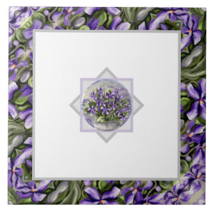 violets in a moon jar tile