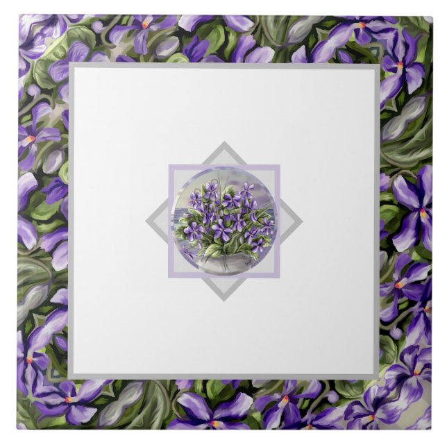 violets in a moon jar tile (Front)
