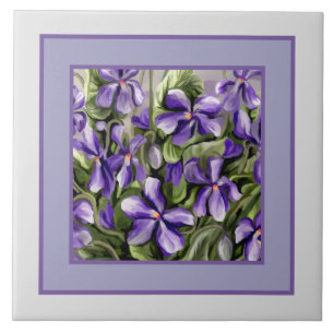 violets in a moon jar tile