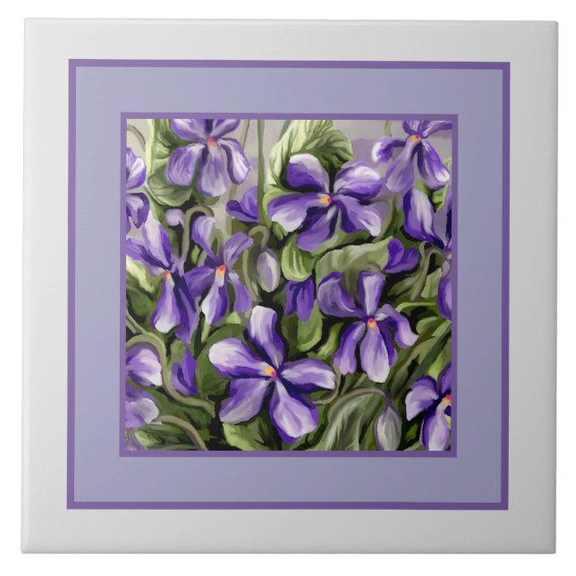 violets in a moon jar tile (Front)