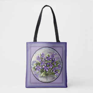 violets in a moon jar tote bag