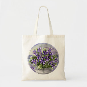 violets in a moon jar tote bag
