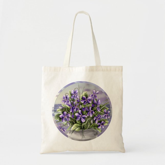 violets in a moon jar tote bag (Front)