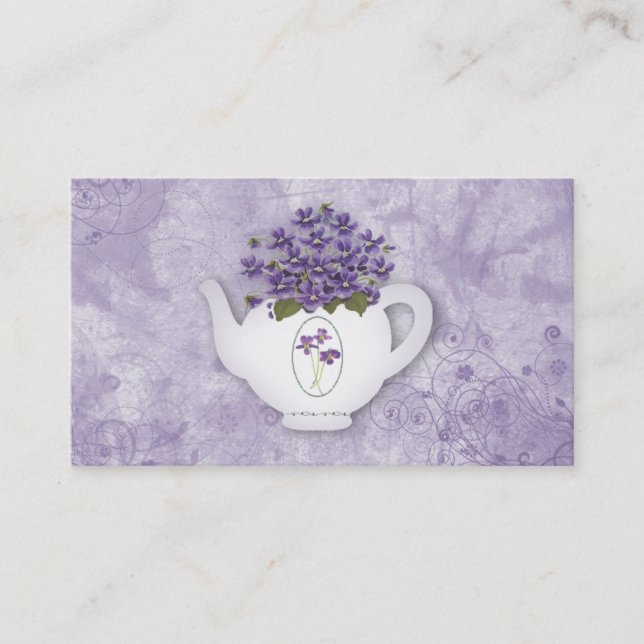 Violets In Teapot Business Card (Front)