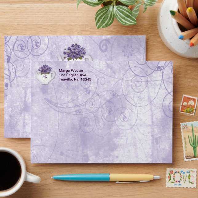 Violets In Teapot Envelope (Desk)