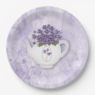 Violets In Teapot Paper Plate
